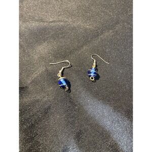 Handcrafted Blue Beaded Dangle Earrings with Silver Wire Wrap